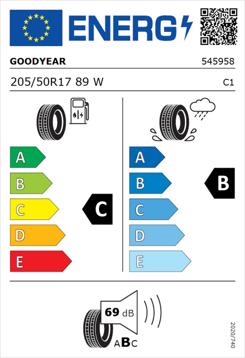 Tyre Label for Goodyear EfficientGrip 205/50R17 89W